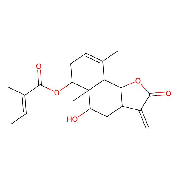 2D Structure of [(5R,5aS,6R,9aS,9bS)-5-hydroxy-5a,9-dimethyl-3-methylidene-2-oxo-4,5,6,7,9a,9b-hexahydro-3aH-benzo[g][1]benzofuran-6-yl] (Z)-2-methylbut-2-enoate