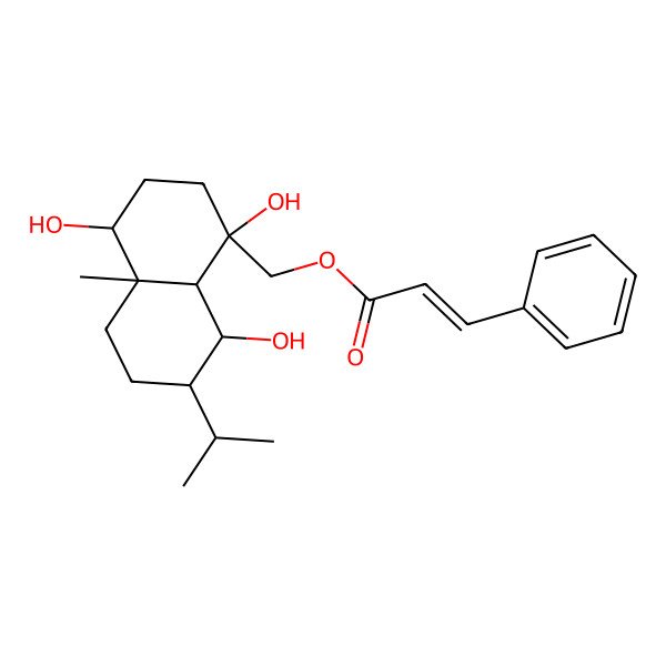 2D Structure of (1,4,8-Trihydroxy-4a-methyl-7-propan-2-yl-2,3,4,5,6,7,8,8a-octahydronaphthalen-1-yl)methyl 3-phenylprop-2-enoate 2D Structure of (1,4,8-Trihydroxy-4a-methyl-7-propan-2-yl-2,3,4,5,6,7,8,8a-octahydronaphthalen-1-yl)methyl 3-phenylprop-2-enoate