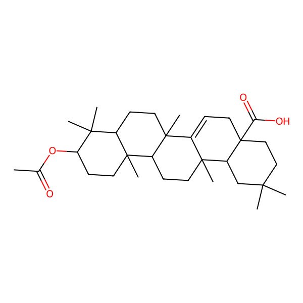 2D Structure of (4aS,6aR,6bR,8aR,10S,12aR,14aS,14bR)-10-acetyloxy-2,2,6b,9,9,12a,14a-heptamethyl-1,3,4,5,6a,7,8,8a,10,11,12,13,14,14b-tetradecahydropicene-4a-carboxylic acid 2D Structure of (4aS,6aR,6bR,8aR,10S,12aR,14aS,14bR)-10-acetyloxy-2,2,6b,9,9,12a,14a-heptamethyl-1,3,4,5,6a,7,8,8a,10,11,12,13,14,14b-tetradecahydropicene-4a-carboxylic acid
