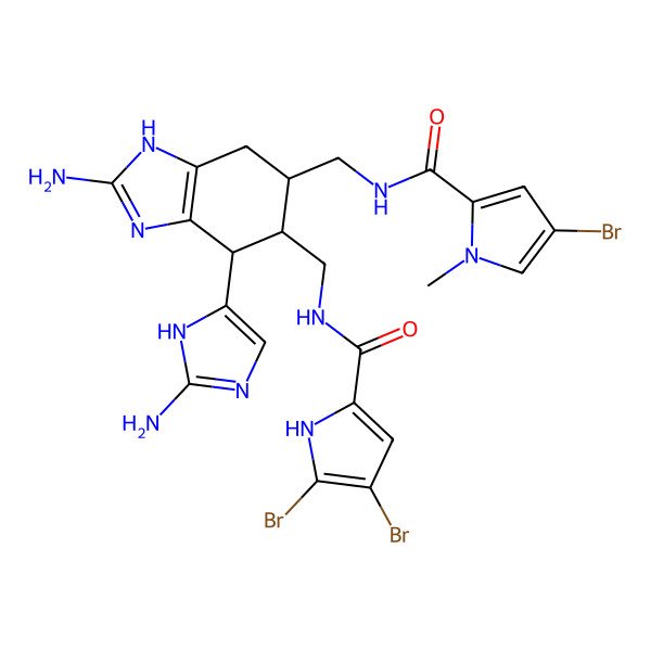 2D Structure of N-[[(4S,5S,6R)-2-amino-4-(2-amino-1H-imidazol-5-yl)-6-[[(4-bromo-1-methylpyrrole-2-carbonyl)amino]methyl]-4,5,6,7-tetrahydro-1H-benzimidazol-5-yl]methyl]-4,5-dibromo-1H-pyrrole-2-carboxamide