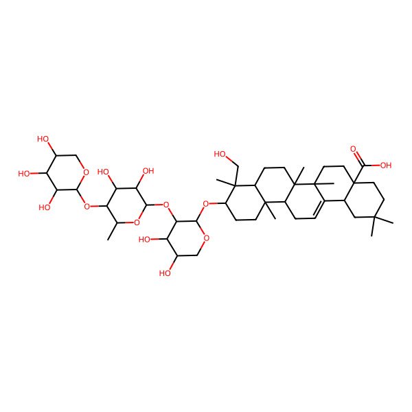 2D Structure of 10-[3-[3,4-Dihydroxy-6-methyl-5-(3,4,5-trihydroxyoxan-2-yl)oxyoxan-2-yl]oxy-4,5-dihydroxyoxan-2-yl]oxy-9-(hydroxymethyl)-2,2,6a,6b,9,12a-hexamethyl-1,3,4,5,6,6a,7,8,8a,10,11,12,13,14b-tetradecahydropicene-4a-carboxylic acid