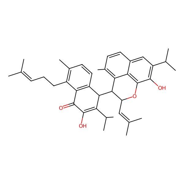 2D Structure of (4S)-2-hydroxy-4-[(3R,4S)-12-hydroxy-6-methyl-3-(2-methylprop-1-enyl)-11-propan-2-yl-2-oxatricyclo[7.3.1.05,13]trideca-1(13),5,7,9,11-pentaen-4-yl]-7-methyl-8-(4-methylpent-3-enyl)-3-propan-2-yl-4H-naphthalen-1-one