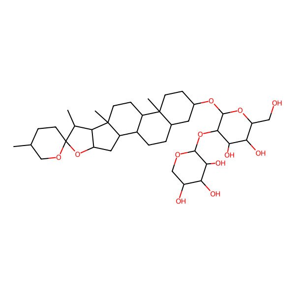 2D Structure of 2-[4,5-Dihydroxy-6-(hydroxymethyl)-2-(5',7,9,13-tetramethylspiro[5-oxapentacyclo[10.8.0.02,9.04,8.013,18]icosane-6,2'-oxane]-16-yl)oxyoxan-3-yl]oxyoxane-3,4,5-triol