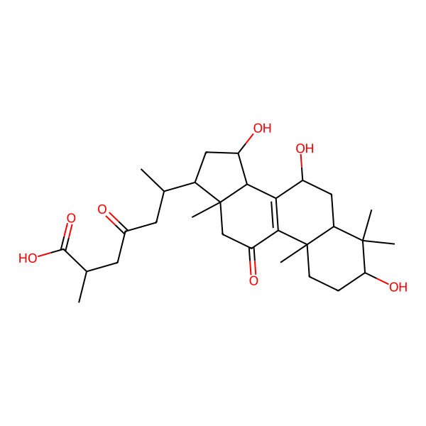 2D Structure of 2-methyl-4-oxo-6-(3,7,15-trihydroxy-4,4,10,13-tetramethyl-11-oxo-2,3,5,6,7,12,14,15,16,17-decahydro-1H-cyclopenta[a]phenanthren-17-yl)heptanoic acid