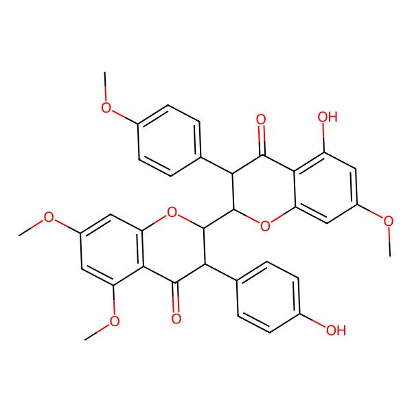 2D Structure of 5-Hydroxy-2-[3-(4-hydroxyphenyl)-5,7-dimethoxy-4-oxo-2,3-dihydrochromen-2-yl]-7-methoxy-3-(4-methoxyphenyl)-2,3-dihydrochromen-4-one