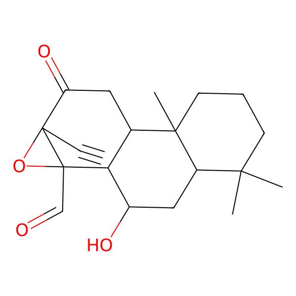 2D Structure of 9a-ethynyl-2-hydroxy-4,4,7a-trimethyl-9-oxo-2,3,3a,5,6,7,7b,8-octahydro-1bH-phenanthro[1,2-b]oxirene-1a-carbaldehyde