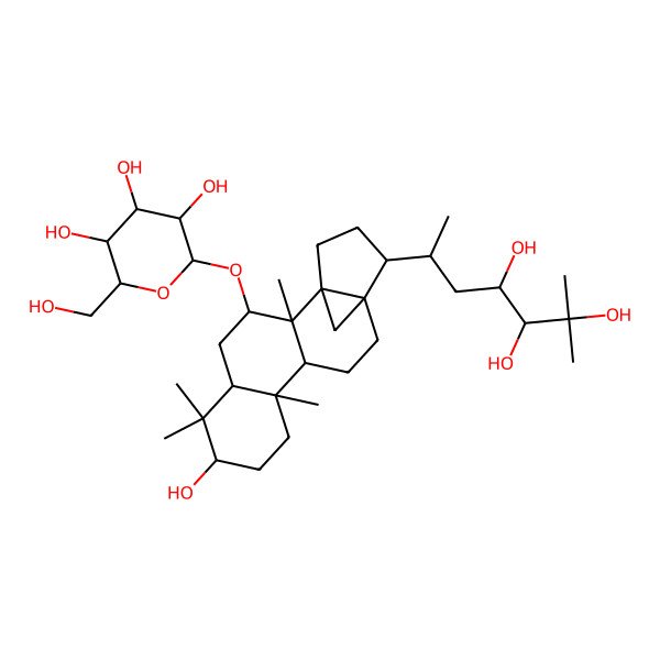2D Structure of (2R,3S,4S,5R,6R)-2-(hydroxymethyl)-6-[[(1S,2R,3R,5R,7R,10S,11R,14R,15S)-7-hydroxy-2,6,6,10-tetramethyl-15-[(2S,4R,5S)-4,5,6-trihydroxy-6-methylheptan-2-yl]-3-pentacyclo[12.3.1.01,14.02,11.05,10]octadecanyl]oxy]oxane-3,4,5-triol