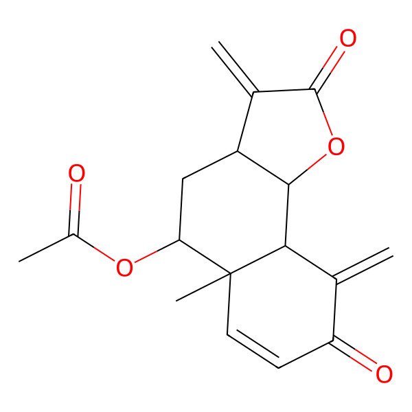 2D Structure of [(3aS,5S,5aS,9aR,9bS)-5a-methyl-3,9-dimethylidene-2,8-dioxo-4,5,9a,9b-tetrahydro-3aH-benzo[g][1]benzofuran-5-yl] acetate
