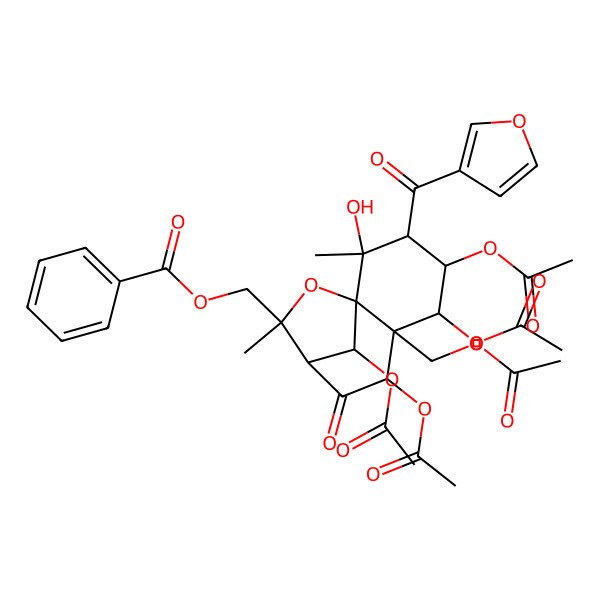 2D Structure of [4,5,7,12-Tetraacetyloxy-6-(acetyloxymethyl)-3-(furan-3-carbonyl)-2-hydroxy-2,10-dimethyl-8-oxo-11-oxatricyclo[7.2.1.01,6]dodecan-10-yl]methyl benzoate