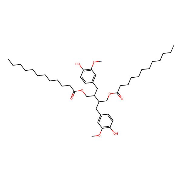 2D Structure of [3-(Dodecanoyloxymethyl)-4-(4-hydroxy-3-methoxyphenyl)-2-[(4-hydroxy-3-methoxyphenyl)methyl]butyl] dodecanoate