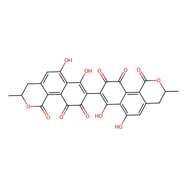 2D Structure of 8-(6,7-Dihydroxy-3-methyl-1,9,10-trioxo-3,4-dihydrobenzo[h]isochromen-8-yl)-6,7-dihydroxy-3-methyl-3,4-dihydrobenzo[h]isochromene-1,9,10-trione