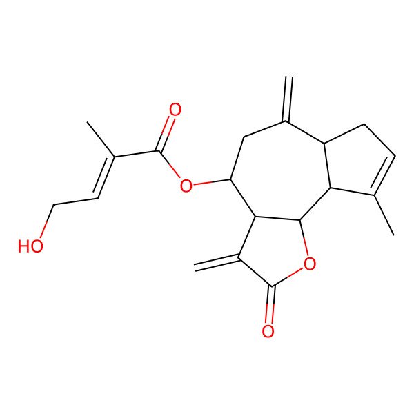2D Structure of [(3aR,4R,6aR,9aR,9bR)-9-methyl-3,6-dimethylidene-2-oxo-4,5,6a,7,9a,9b-hexahydro-3aH-azuleno[4,5-b]furan-4-yl] (E)-4-hydroxy-2-methylbut-2-enoate