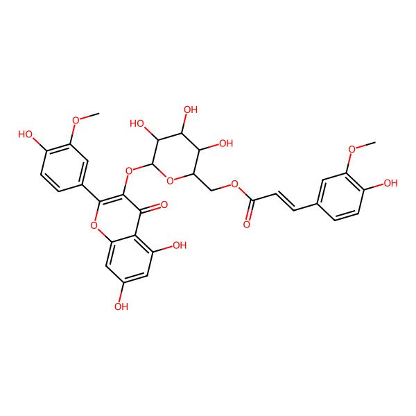 2D Structure of [(2R,3R,4S,5R,6S)-6-[5,7-dihydroxy-2-(4-hydroxy-3-methoxyphenyl)-4-oxochromen-3-yl]oxy-3,4,5-trihydroxyoxan-2-yl]methyl (E)-3-(4-hydroxy-3-methoxyphenyl)prop-2-enoate
