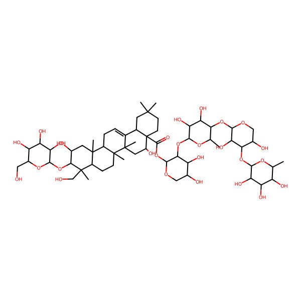 2D Structure of [3-[5-[3,5-Dihydroxy-4-(3,4,5-trihydroxy-6-methyloxan-2-yl)oxyoxan-2-yl]oxy-3,4-dihydroxy-6-methyloxan-2-yl]oxy-4,5-dihydroxyoxan-2-yl] 5,11-dihydroxy-9-(hydroxymethyl)-2,2,6a,6b,9,12a-hexamethyl-10-[3,4,5-trihydroxy-6-(hydroxymethyl)oxan-2-yl]oxy-1,3,4,5,6,6a,7,8,8a,10,11,12,13,14b-tetradecahydropicene-4a-carboxylate