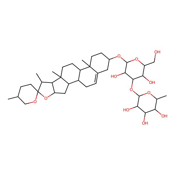 2D Structure of 2-[3,5-Dihydroxy-2-(hydroxymethyl)-6-(5',7,9,13-tetramethylspiro[5-oxapentacyclo[10.8.0.02,9.04,8.013,18]icos-18-ene-6,2'-oxane]-16-yl)oxyoxan-4-yl]oxy-6-methyloxane-3,4,5-triol
