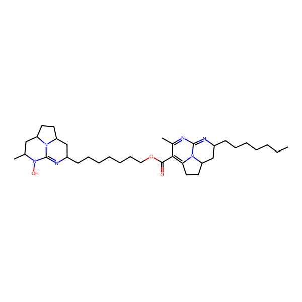 2D Structure of 7-[(1R,4S,6R,10S)-9-hydroxy-10-methyl-7,9,12-triazatricyclo[6.3.1.04,12]dodec-7-en-6-yl]heptyl (1S,10R)-10-heptyl-6-methyl-7,9,12-triazatricyclo[6.3.1.04,12]dodeca-4,6,8-triene-5-carboxylate