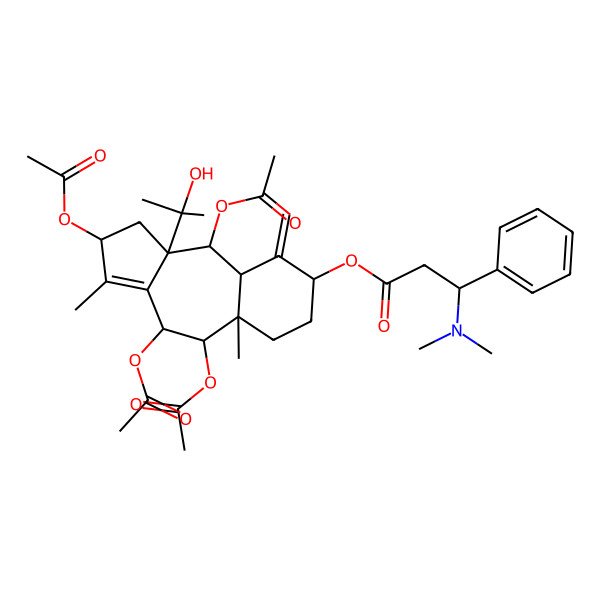 2D Structure of [2,4,5,10-tetraacetyloxy-10a-(2-hydroxypropan-2-yl)-3,5a-dimethyl-9-methylidene-2,4,5,6,7,8,9a,10-octahydro-1H-benzo[f]azulen-8-yl] 3-(dimethylamino)-3-phenylpropanoate