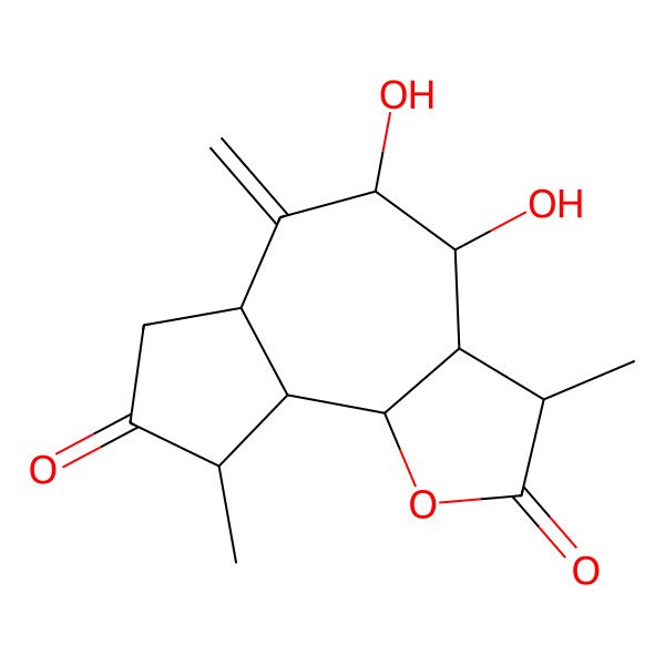 2D Structure of (3S,4R,5S,6aR,9S,9aR,9bR)-4,5-dihydroxy-3,9-dimethyl-6-methylidene-3a,4,5,6a,7,9,9a,9b-octahydro-3H-azuleno[4,5-b]furan-2,8-dione