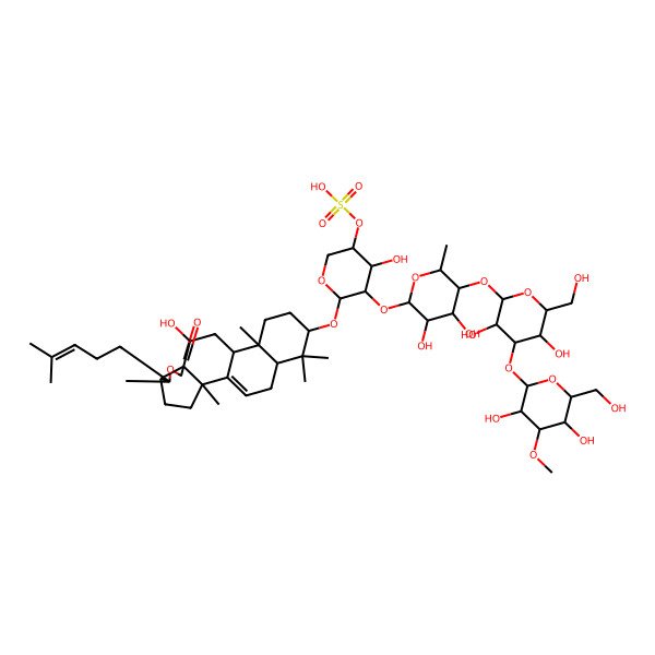 2D Structure of [5-[5-[4-[3,5-Dihydroxy-6-(hydroxymethyl)-4-methoxyoxan-2-yl]oxy-3,5-dihydroxy-6-(hydroxymethyl)oxan-2-yl]oxy-3,4-dihydroxy-6-methyloxan-2-yl]oxy-4-hydroxy-6-[[10-hydroxy-2,6,13,17,17-pentamethyl-6-(4-methylpent-3-enyl)-8-oxo-7-oxapentacyclo[10.8.0.02,9.05,9.013,18]icos-1(20)-en-16-yl]oxy]oxan-3-yl] hydrogen sulfate