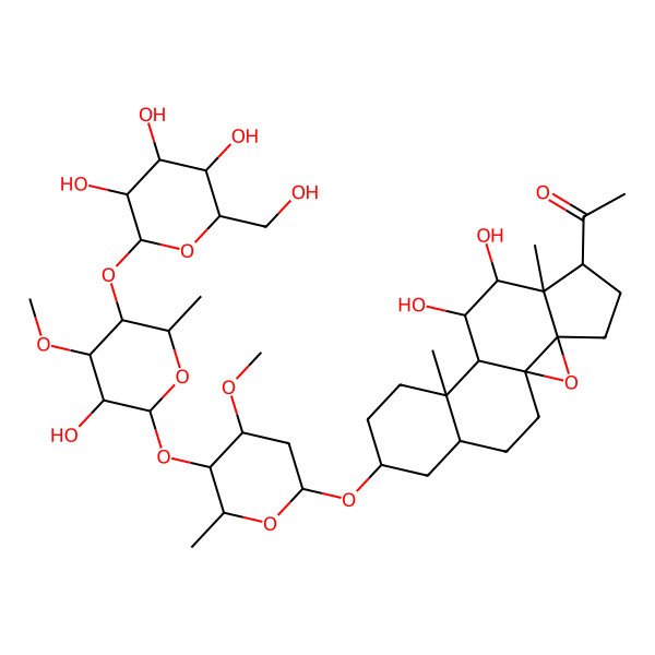 2D Structure of 1-[(1S,3R,6S,7S,8S,9S,10S,11S,14S,16S)-8,9-dihydroxy-14-[(2R,4R,5R,6R)-5-[(2S,3R,4S,5R,6R)-3-hydroxy-4-methoxy-6-methyl-5-[(2S,3R,4S,5S,6R)-3,4,5-trihydroxy-6-(hydroxymethyl)oxan-2-yl]oxyoxan-2-yl]oxy-4-methoxy-6-methyloxan-2-yl]oxy-7,11-dimethyl-2-oxapentacyclo[8.8.0.01,3.03,7.011,16]octadecan-6-yl]ethanone