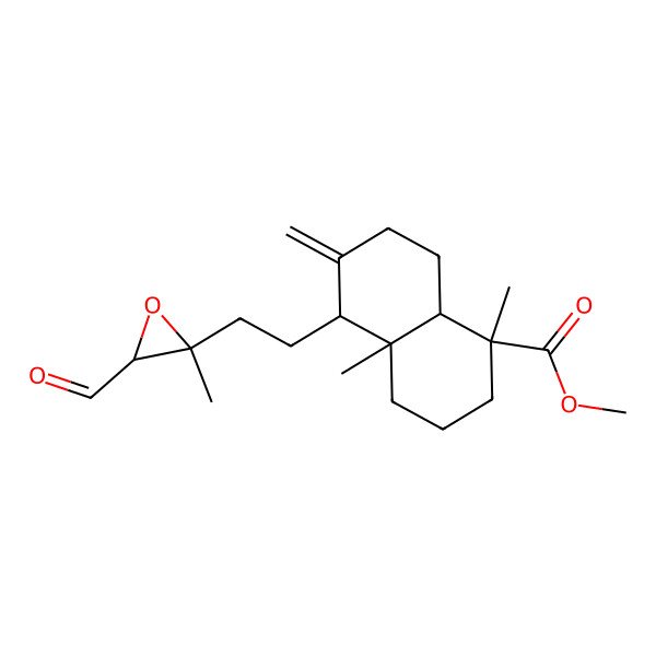 2D Structure of methyl 5-[2-(3-formyl-2-methyloxiran-2-yl)ethyl]-1,4a-dimethyl-6-methylidene-3,4,5,7,8,8a-hexahydro-2H-naphthalene-1-carboxylate