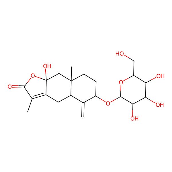 2D Structure of (4aR,6S,8aR,9aS)-9a-hydroxy-3,8a-dimethyl-5-methylidene-6-[(2R,3R,4S,5S,6R)-3,4,5-trihydroxy-6-(hydroxymethyl)oxan-2-yl]oxy-4,4a,6,7,8,9-hexahydrobenzo[f][1]benzofuran-2-one