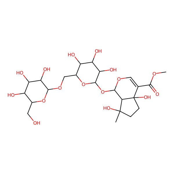2D Structure of methyl (1S,4aR,7S,7aR)-4a,7-dihydroxy-7-methyl-1-[(2S,3R,4S,5S,6R)-3,4,5-trihydroxy-6-[[(2R,3R,4S,5S,6R)-3,4,5-trihydroxy-6-(hydroxymethyl)oxan-2-yl]oxymethyl]oxan-2-yl]oxy-1,5,6,7a-tetrahydrocyclopenta[c]pyran-4-carboxylate