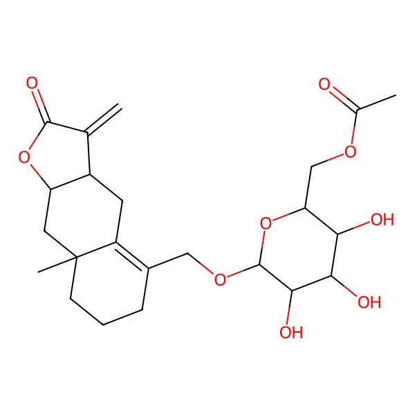 2D Structure of [6-[(8a-methyl-3-methylidene-2-oxo-4,6,7,8,9,9a-hexahydro-3aH-benzo[f][1]benzofuran-5-yl)methoxy]-3,4,5-trihydroxyoxan-2-yl]methyl acetate