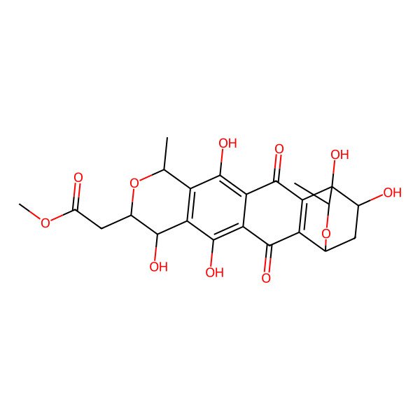 2D Structure of methyl 2-[(1S,7S,9S,10S,16R,18R,19R)-1,5,10,12,19-pentahydroxy-7,18-dimethyl-3,14-dioxo-8,17-dioxapentacyclo[14.2.2.02,15.04,13.06,11]icosa-2(15),4,6(11),12-tetraen-9-yl]acetate