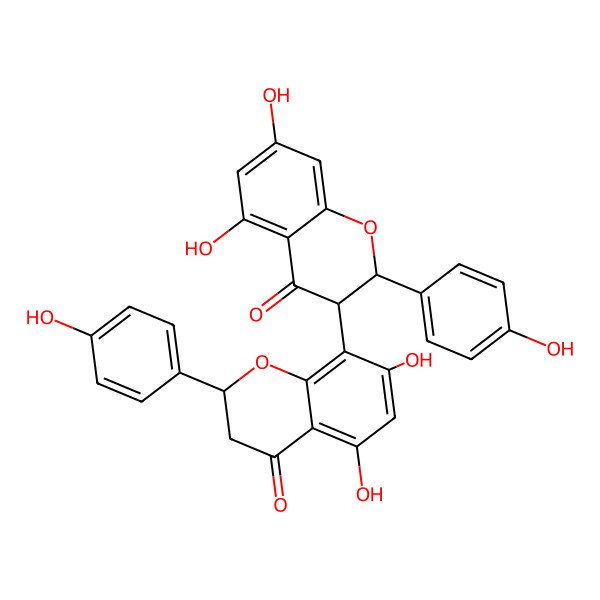 2D Structure of (2S)-8-[(2R,3R)-5,7-dihydroxy-2-(4-hydroxyphenyl)-4-oxo-2,3-dihydrochromen-3-yl]-5,7-dihydroxy-2-(4-hydroxyphenyl)-2,3-dihydrochromen-4-one