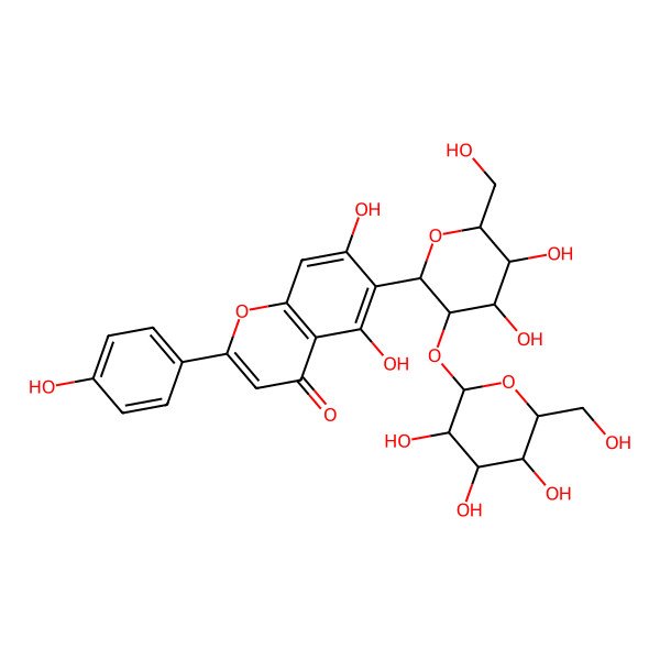 2D Structure of 6-[(2R,3R,4S,5S,6R)-4,5-dihydroxy-6-(hydroxymethyl)-3-[(2S,3R,4S,5S,6R)-3,4,5-trihydroxy-6-(hydroxymethyl)oxan-2-yl]oxyoxan-2-yl]-5,7-dihydroxy-2-(4-hydroxyphenyl)chromen-4-one