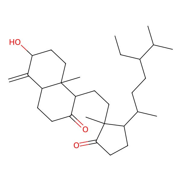 2D Structure of 1-[2-[2-(5-ethyl-6-methylheptan-2-yl)-1-methyl-5-oxocyclopentyl]ethyl]-6-hydroxy-8a-methyl-5-methylidene-3,4,4a,6,7,8-hexahydro-1H-naphthalen-2-one