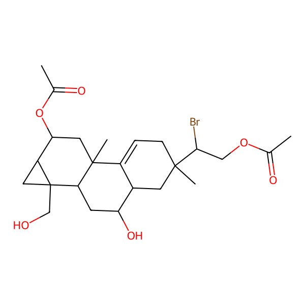 2D Structure of [(2R)-2-[(1aS,1bS,3R,3aR,5S,7bR,9R,9aR)-9-acetyloxy-3-hydroxy-1a-(hydroxymethyl)-5,7b-dimethyl-1,1b,2,3,3a,4,6,8,9,9a-decahydrocyclopropa[a]phenanthren-5-yl]-2-bromoethyl] acetate