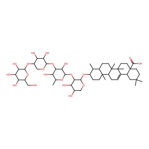 2D Structure of (4aS,6aS,6aS,6bR,8aS,9S,10R,12aR,14bR)-10-[(2R,3S,4R,5R)-3-[(2R,3S,4S,5R,6R)-4-[(2R,3S,4R,5S)-3,4-dihydroxy-5-[(2R,3S,4R,5R,6S)-3,4,5-trihydroxy-6-(hydroxymethyl)oxan-2-yl]oxyoxan-2-yl]oxy-3,5-dihydroxy-6-methyloxan-2-yl]oxy-4,5-dihydroxyoxan-2-yl]oxy-2,2,6a,6b,9,12a-hexamethyl-3,4,5,6,6a,7,8,8a,9,10,11,12,13,14b-tetradecahydro-1H-picene-4a-carboxylic acid