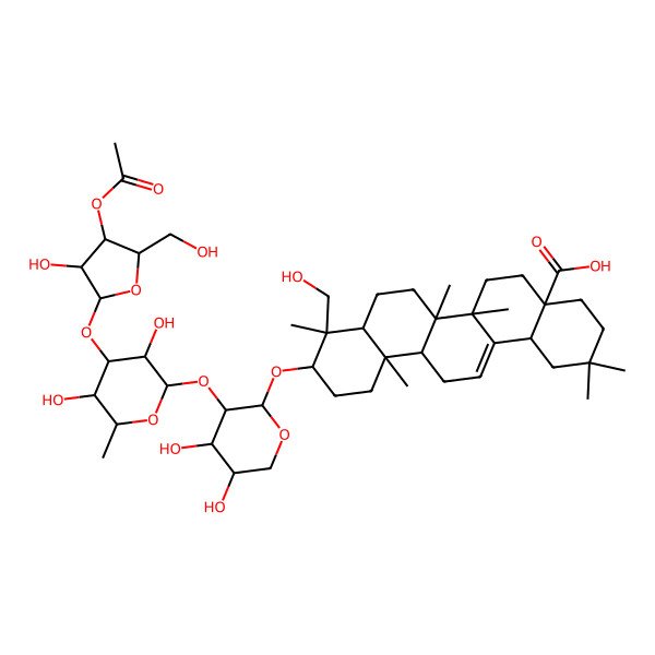 2D Structure of 10-[3-[4-[4-Acetyloxy-3-hydroxy-5-(hydroxymethyl)oxolan-2-yl]oxy-3,5-dihydroxy-6-methyloxan-2-yl]oxy-4,5-dihydroxyoxan-2-yl]oxy-9-(hydroxymethyl)-2,2,6a,6b,9,12a-hexamethyl-1,3,4,5,6,6a,7,8,8a,10,11,12,13,14b-tetradecahydropicene-4a-carboxylic acid