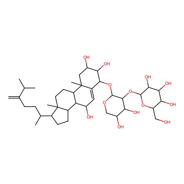 2D Structure of (3R,4S,5R,6R)-2-[(3R,4S,5R)-4,5-dihydroxy-2-[[(2R,3S,4R,7R,8S,9S,10R,13R,14S,17R)-2,3,7-trihydroxy-10,13-dimethyl-17-[(2R)-6-methyl-5-methylideneheptan-2-yl]-2,3,4,7,8,9,11,12,14,15,16,17-dodecahydro-1H-cyclopenta[a]phenanthren-4-yl]oxy]oxan-3-yl]oxy-6-(hydroxymethyl)oxane-3,4,5-triol
