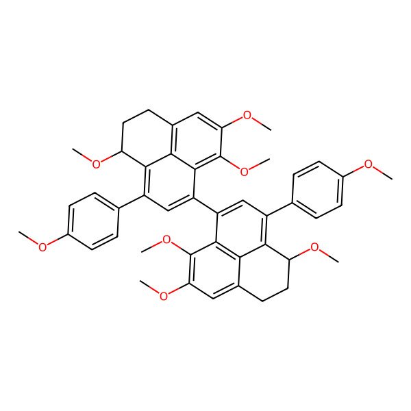 2D Structure of (1S)-1,5,6-trimethoxy-9-(4-methoxyphenyl)-7-[(4S)-4,8,9-trimethoxy-3-(4-methoxyphenyl)-5,6-dihydro-4H-phenalen-1-yl]-2,3-dihydro-1H-phenalene