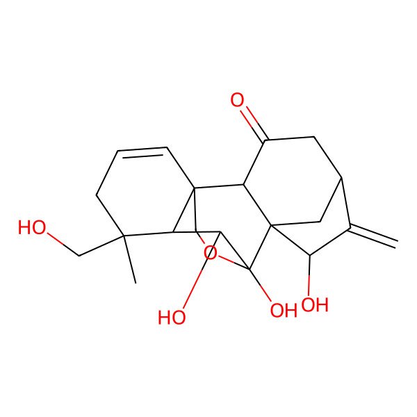 2D Structure of 7,9,10-Trihydroxy-12-(hydroxymethyl)-12-methyl-6-methylidene-17-oxapentacyclo[7.6.2.15,8.01,11.02,8]octadec-14-en-3-one