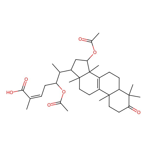 2D Structure of 5-Acetyloxy-6-(15-acetyloxy-4,4,10,13,14-pentamethyl-3-oxo-1,2,5,6,7,11,12,15,16,17-decahydrocyclopenta[a]phenanthren-17-yl)-2-methylhept-2-enoic acid