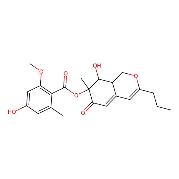 2D Structure of (8-hydroxy-7-methyl-6-oxo-3-propyl-8,8a-dihydro-1H-isochromen-7-yl) 4-hydroxy-2-methoxy-6-methylbenzoate