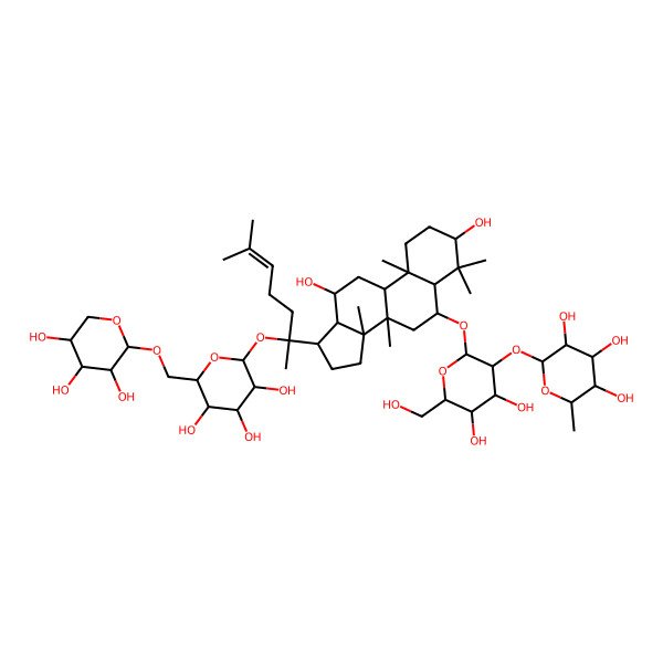 2D Structure of (2S,3R,4R,5R,6S)-2-[(2R,3R,4S,5S,6R)-2-[[(3S,5R,6S,8R,9R,10R,12R,13R,14R,17S)-3,12-dihydroxy-4,4,8,10,14-pentamethyl-17-[(2S)-6-methyl-2-[(2S,3R,4S,5S,6R)-3,4,5-trihydroxy-6-[[(2S,3S,4S,5S)-3,4,5-trihydroxyoxan-2-yl]oxymethyl]oxan-2-yl]oxyhept-5-en-2-yl]-2,3,5,6,7,9,11,12,13,15,16,17-dodecahydro-1H-cyclopenta[a]phenanthren-6-yl]oxy]-4,5-dihydroxy-6-(hydroxymethyl)oxan-3-yl]oxy-6-methyloxane-3,4,5-triol