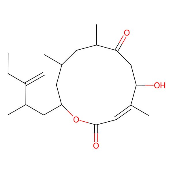 2D Structure of (3E,5R,8R,10S,12R)-5-hydroxy-4,8,10-trimethyl-12-[(2R)-2-methyl-3-methylidenepentyl]-1-oxacyclododec-3-ene-2,7-dione