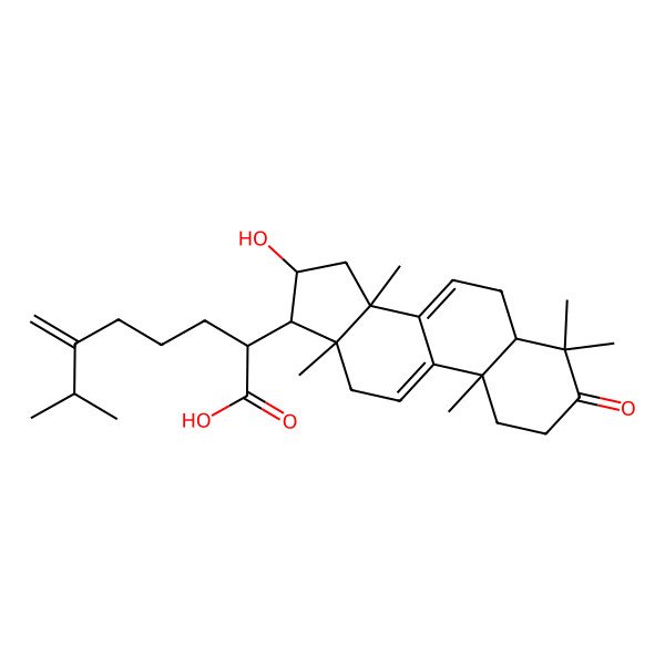 2D Structure of (2R)-2-[(5R,10S,13R,14R,16R,17R)-16-hydroxy-4,4,10,13,14-pentamethyl-3-oxo-1,2,5,6,12,15,16,17-octahydrocyclopenta[a]phenanthren-17-yl]-7-methyl-6-methylideneoctanoic acid
