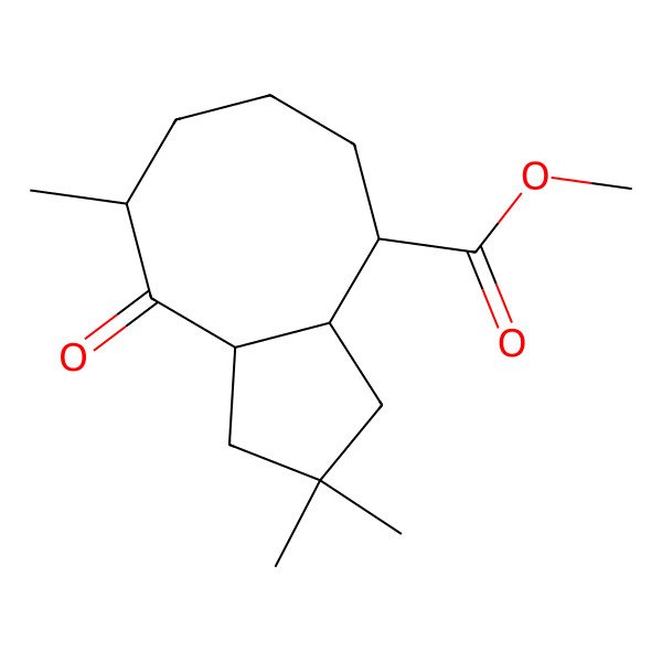 2D Structure of methyl (3aS,5R,9S,9aR)-2,2,5-trimethyl-4-oxo-3,3a,5,6,7,8,9,9a-octahydro-1H-cyclopenta[8]annulene-9-carboxylate
