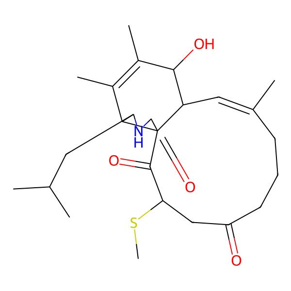 2D Structure of 12-Hydroxy-9,13,14-trimethyl-16-(2-methylpropyl)-3-methylsulfanyl-17-azatricyclo[9.7.0.01,15]octadeca-9,13-diene-2,5,18-trione