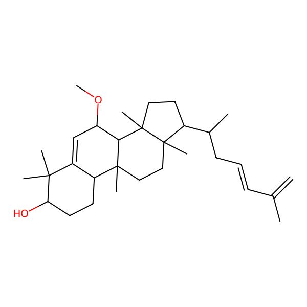 2D Structure of 7-methoxy-4,4,9,13,14-pentamethyl-17-(6-methylhepta-4,6-dien-2-yl)-2,3,7,8,10,11,12,15,16,17-decahydro-1H-cyclopenta[a]phenanthren-3-ol