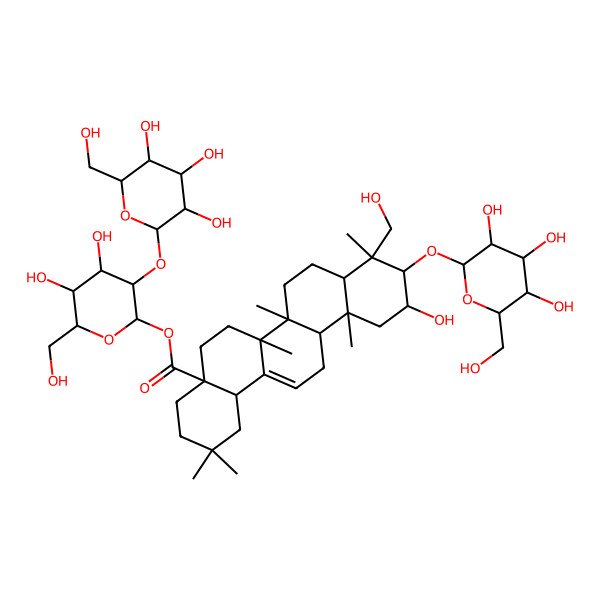 2D Structure of [4,5-Dihydroxy-6-(hydroxymethyl)-3-[3,4,5-trihydroxy-6-(hydroxymethyl)oxan-2-yl]oxyoxan-2-yl] 11-hydroxy-9-(hydroxymethyl)-2,2,6a,6b,9,12a-hexamethyl-10-[3,4,5-trihydroxy-6-(hydroxymethyl)oxan-2-yl]oxy-1,3,4,5,6,6a,7,8,8a,10,11,12,13,14b-tetradecahydropicene-4a-carboxylate