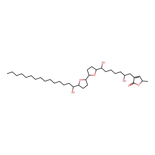 2D Structure of (2S)-4-[(2R,7R)-2,7-dihydroxy-7-[(2R,5R)-5-[(2R,5R)-5-[(1R)-1-hydroxypentadecyl]oxolan-2-yl]oxolan-2-yl]heptyl]-2-methyl-2H-furan-5-one