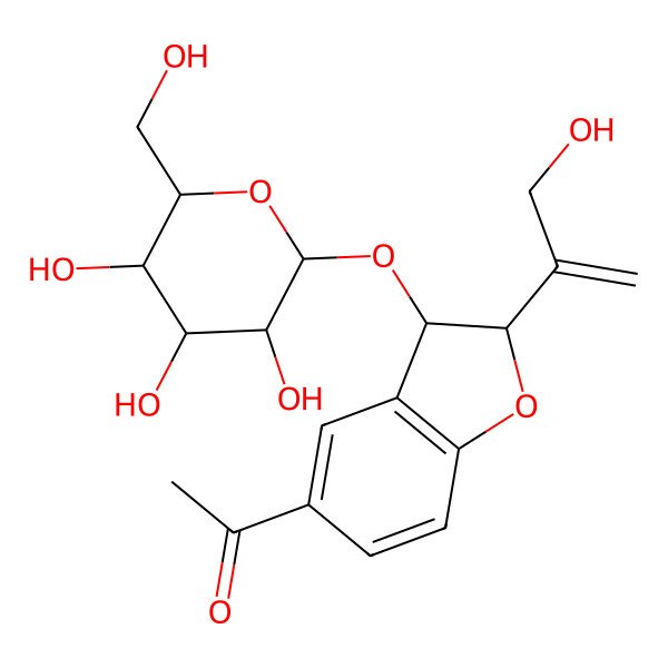 2D Structure of 1-[2-(3-Hydroxyprop-1-en-2-yl)-3-[3,4,5-trihydroxy-6-(hydroxymethyl)oxan-2-yl]oxy-2,3-dihydro-1-benzofuran-5-yl]ethanone