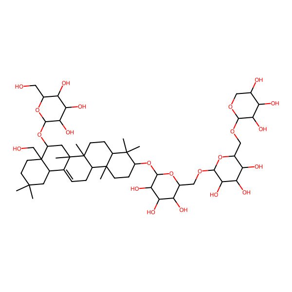 2D Structure of (2R,3R,4S,5S,6R)-2-[[(4aS,6aR,6aS,6bR,8aR,10S,12aR,14bS)-4a-(hydroxymethyl)-2,2,6a,6b,9,9,12a-heptamethyl-10-[(2R,3R,4S,5S,6R)-3,4,5-trihydroxy-6-[[(2R,3R,4S,5S,6R)-3,4,5-trihydroxy-6-[[(2S,3R,4S,5R)-3,4,5-trihydroxyoxan-2-yl]oxymethyl]oxan-2-yl]oxymethyl]oxan-2-yl]oxy-1,3,4,5,6,6a,7,8,8a,10,11,12,13,14b-tetradecahydropicen-5-yl]oxy]-6-(hydroxymethyl)oxane-3,4,5-triol